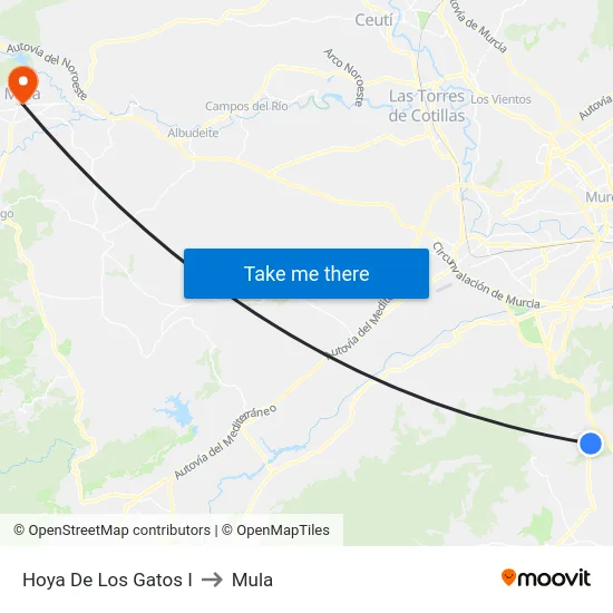 Hoya De Los Gatos I to Mula map