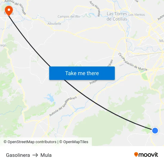 Gasolinera to Mula map