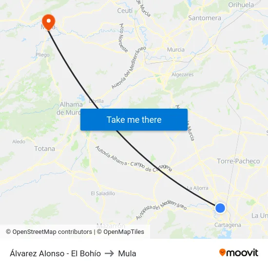 Álvarez Alonso - El Bohío to Mula map