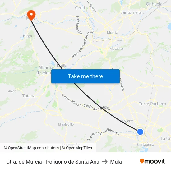 Ctra. de Murcia - Polígono de Santa Ana to Mula map