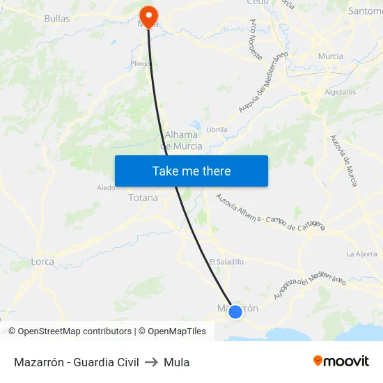 Mazarrón - Guardia Civil to Mula map
