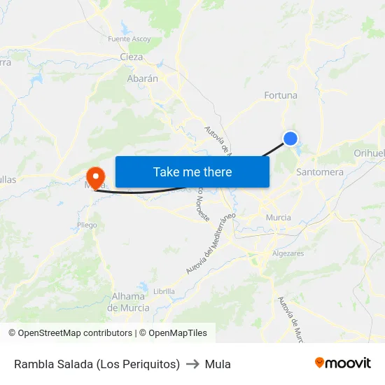 Rambla Salada (Los Periquitos) to Mula map