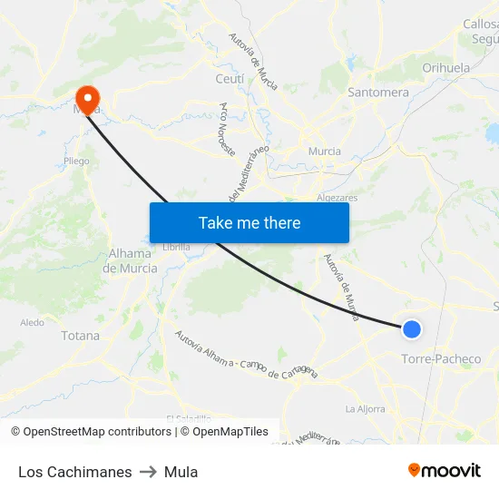 Los Cachimanes to Mula map