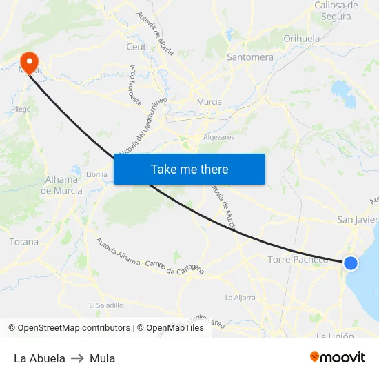 La Abuela to Mula map