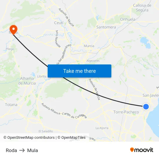 Roda to Mula map