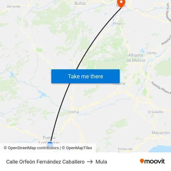 Calle Orfeón Fernández Caballero to Mula map