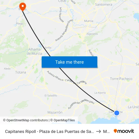 Capitanes Ripoll - Plaza de Las Puertas de San José to Mula map