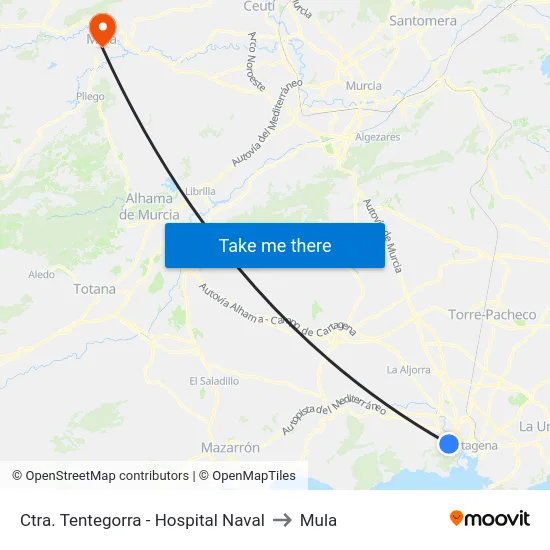 Ctra. Tentegorra - Hospital Naval to Mula map