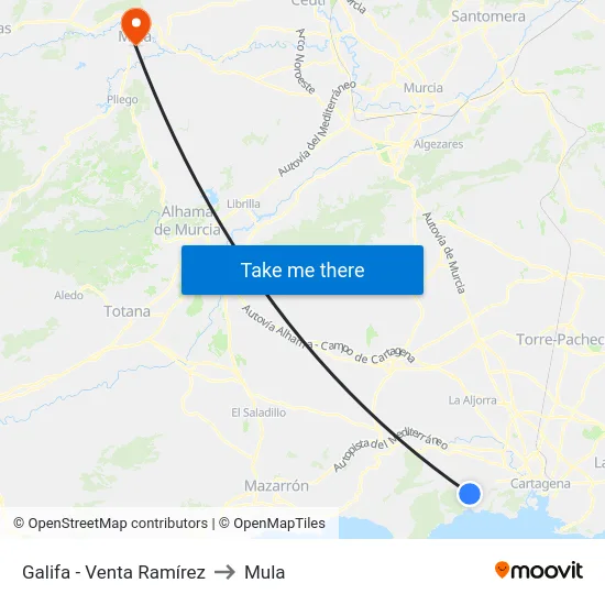 Galifa - Venta Ramírez to Mula map