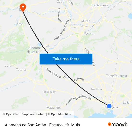 Alameda de San Antón - Escudo to Mula map