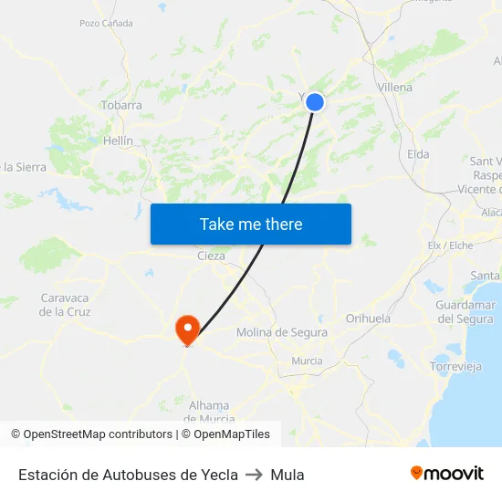 Estación de Autobuses de Yecla to Mula map