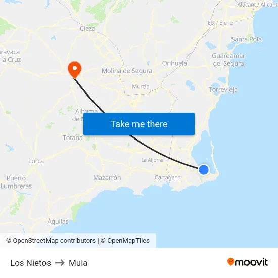 Los Nietos to Mula map