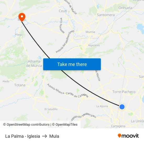 La Palma - Iglesia to Mula map