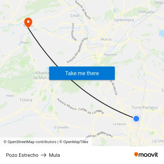 Pozo Estrecho to Mula map