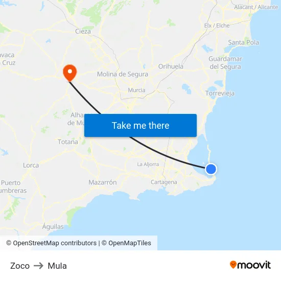Zoco to Mula map