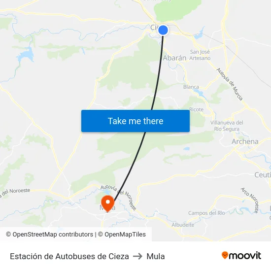 Estación de Autobuses de Cieza to Mula map