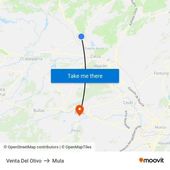 Venta Del Olivo to Mula map