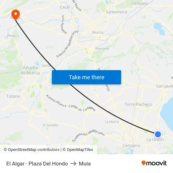 El Algar - Plaza Del Hondo to Mula map