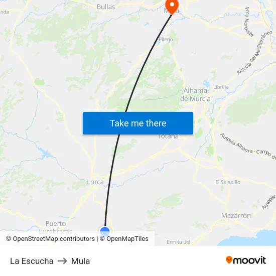 La Escucha to Mula map