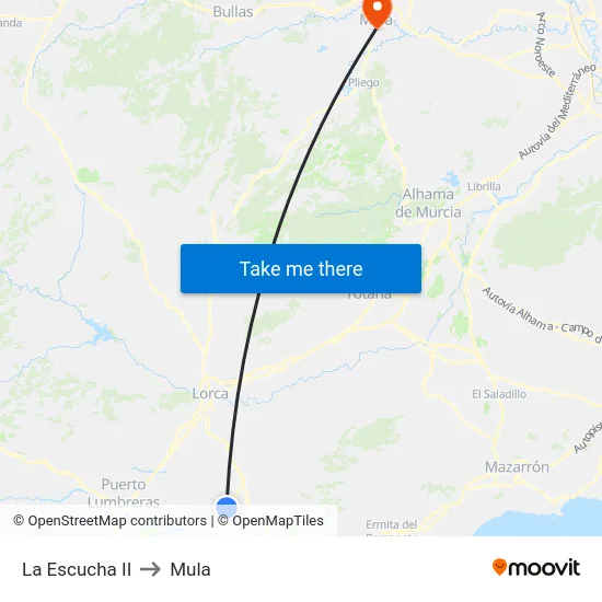 La Escucha II to Mula map