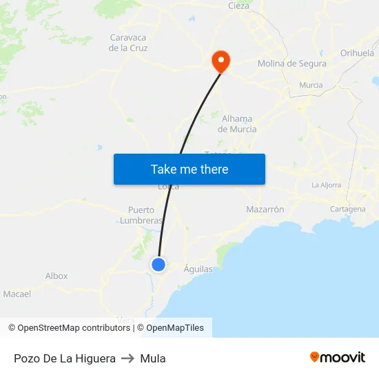 Pozo De La Higuera to Mula map