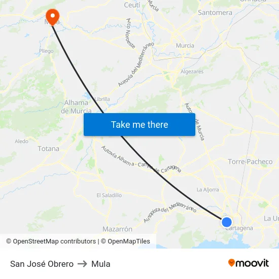 San José Obrero to Mula map