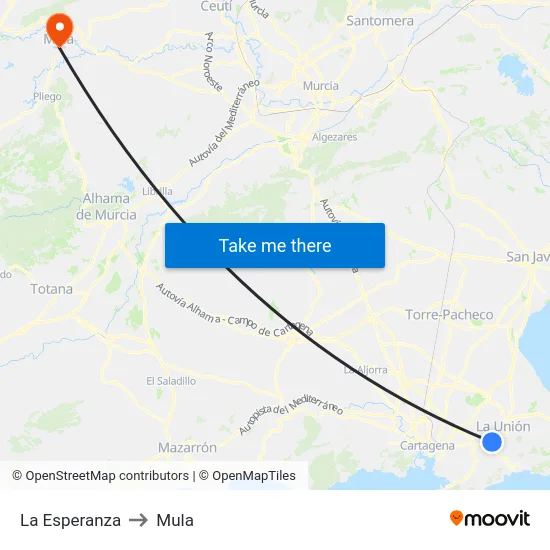 La Esperanza to Mula map