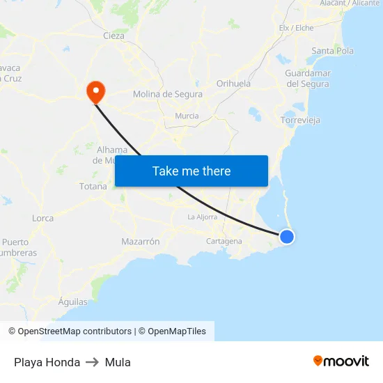 Playa Honda to Mula map