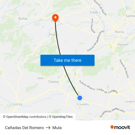 Cañadas Del Romero to Mula map