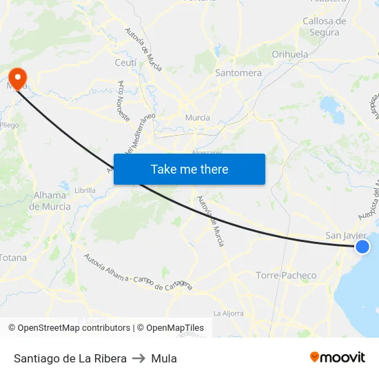 Santiago de La Ribera to Mula map