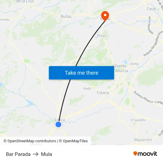 Bar Parada to Mula map