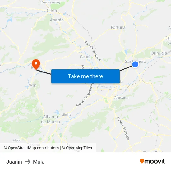 Juanín to Mula map