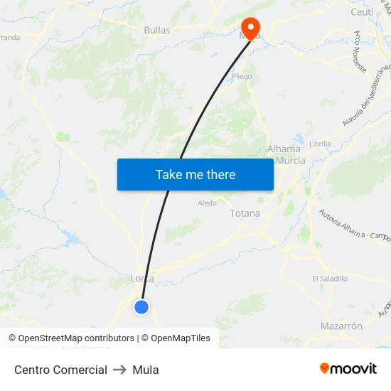 Centro Comercial to Mula map