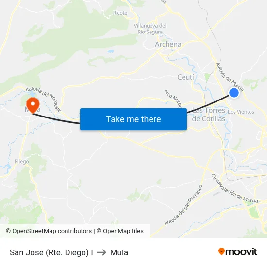 San José (Rte. Diego) I to Mula map