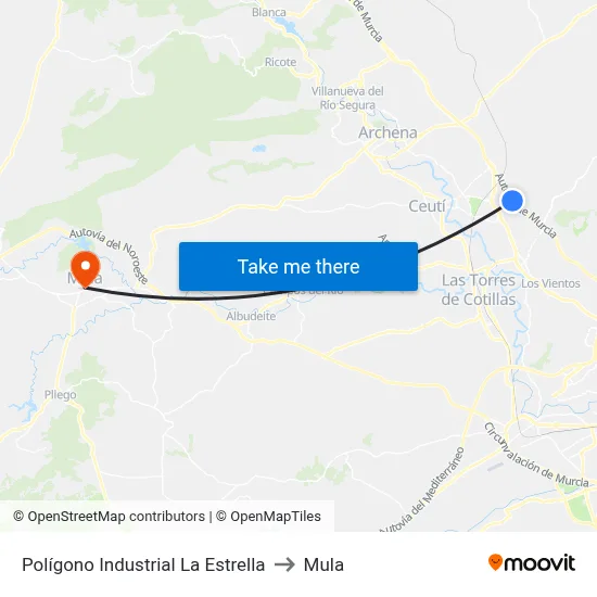Polígono Industrial La Estrella to Mula map
