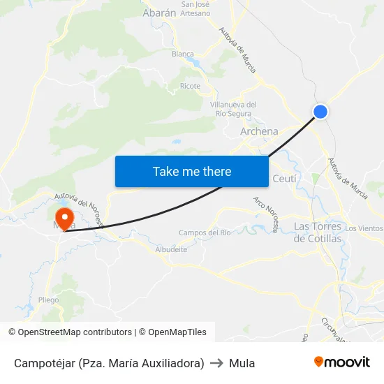 Campotéjar (Pza. María Auxiliadora) to Mula map