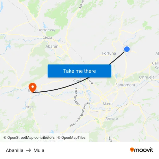 Abanilla to Mula map