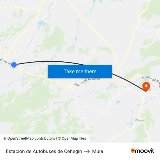 Estación de Autobuses de Cehegín to Mula map