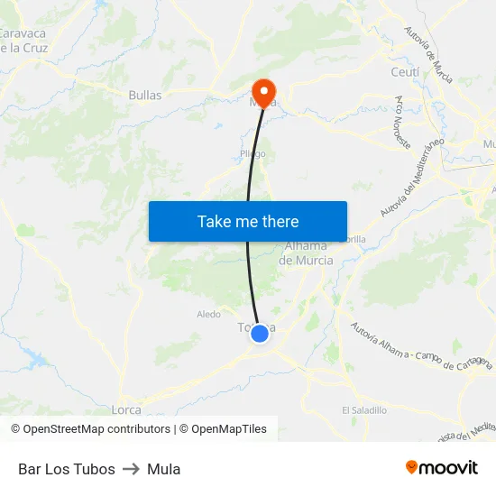Bar Los Tubos to Mula map