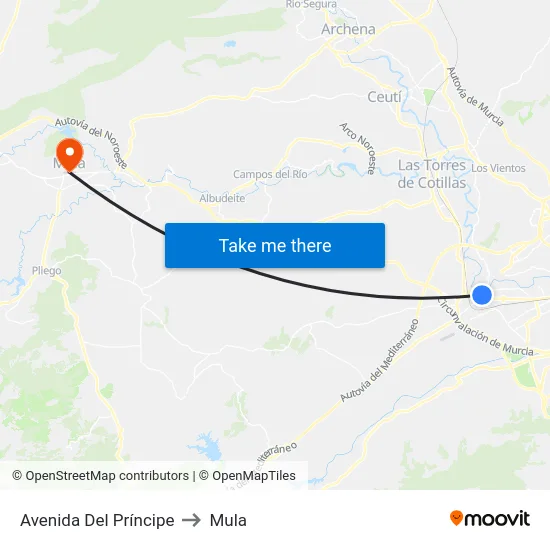 Avenida Del Príncipe to Mula map