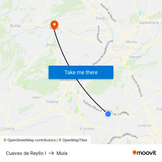 Cuevas de Reyllo I to Mula map
