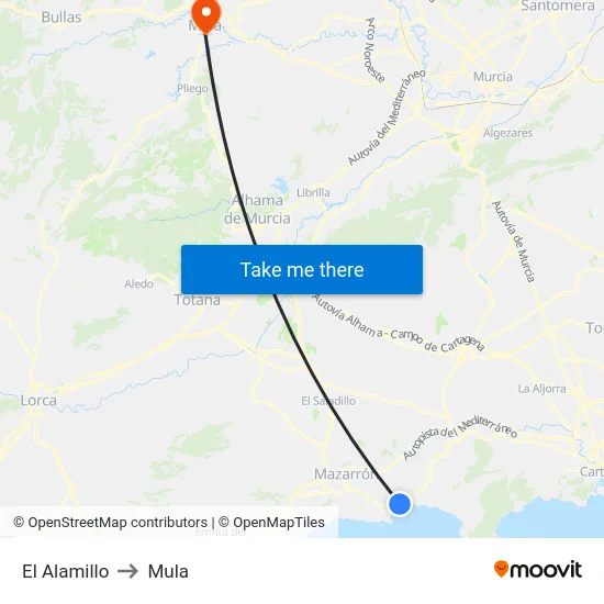 El Alamillo to Mula map