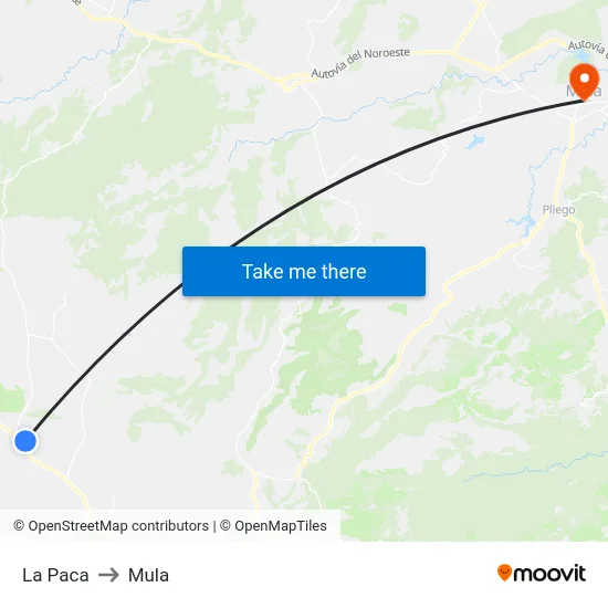 La Paca to Mula map