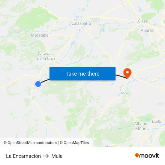 La Encarnación to Mula map