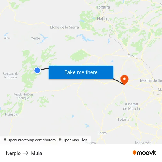Nerpio to Mula map