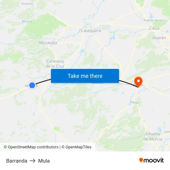 Barranda to Mula map