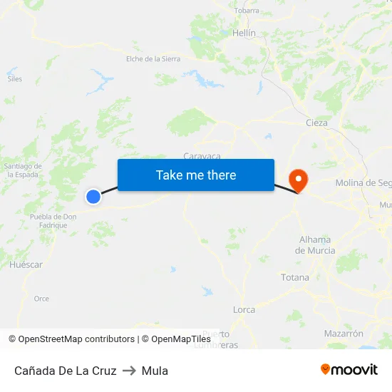 Cañada De La Cruz to Mula map