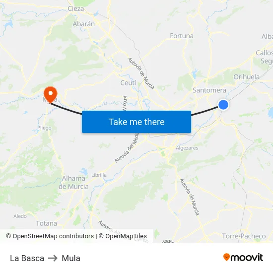 La Basca to Mula map