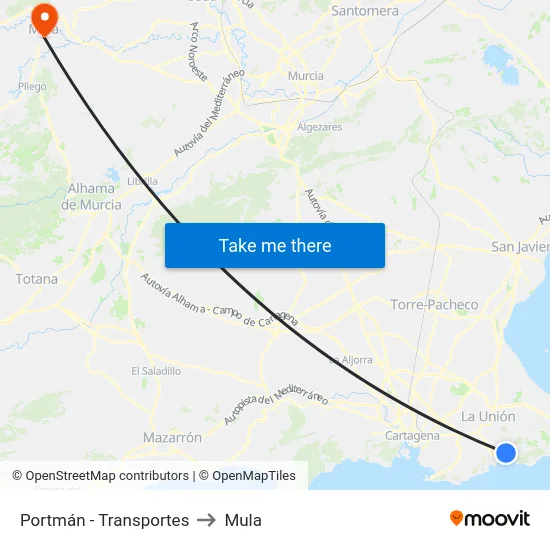 Portmán - Transportes to Mula map