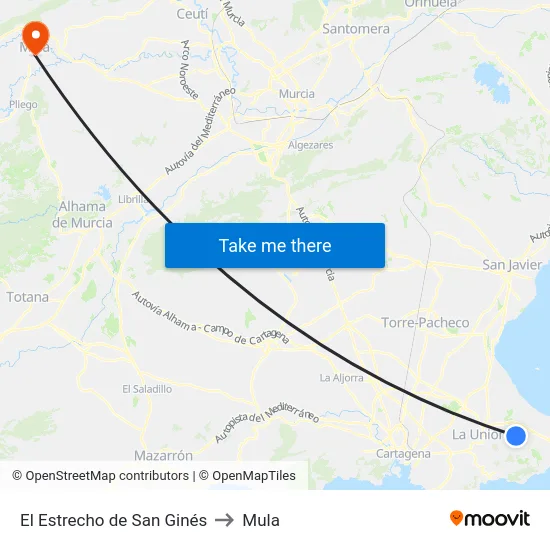 El Estrecho de San Ginés to Mula map